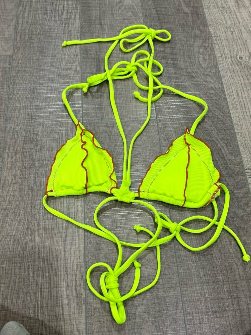 Neon Lime Ruffle Edge Triangle Bikini Top - Unbranded